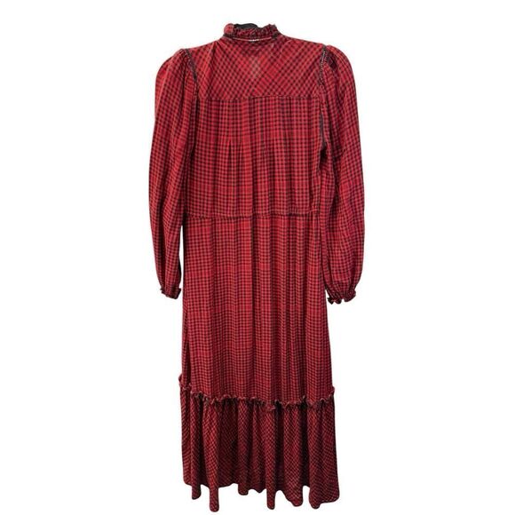 Faherty Sandia Red Black Gingham Maxi Dress Small Boho Cottagecore Fall Look - Picture 8 of 16